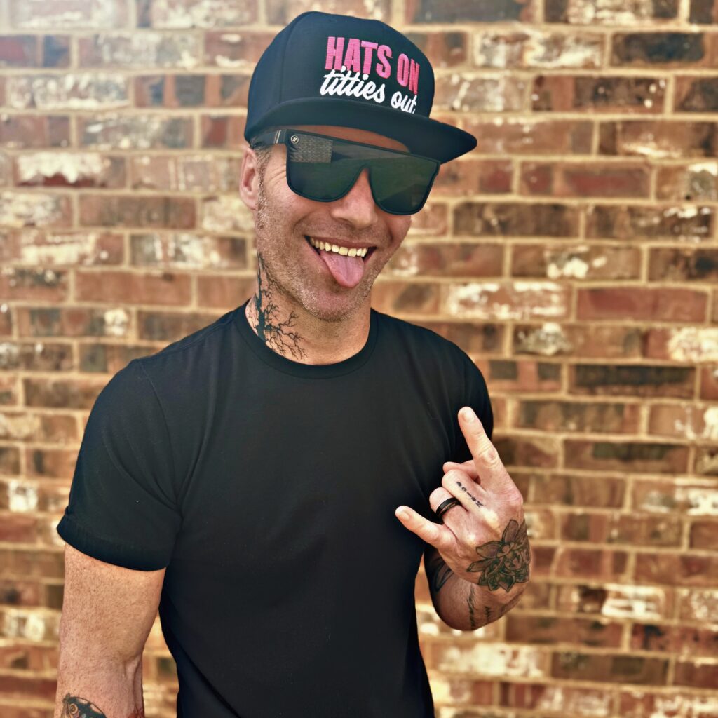 HATS ON TITTIES OUT Black Flat Billed Snapback Hat